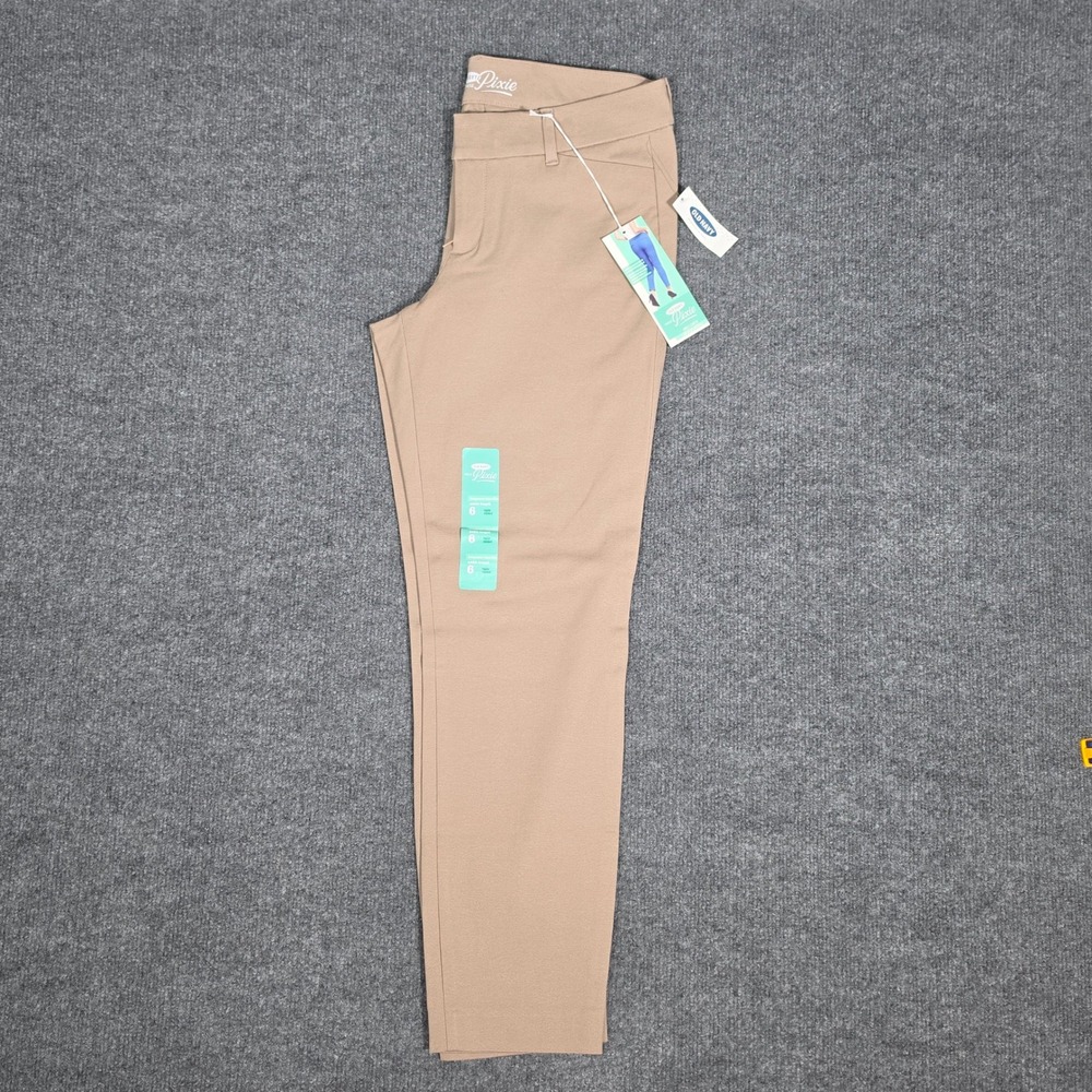 Old Navy Pixie Ankle Pants Womens 6 Tan Khaki Mid Rise Slim Stretch Trousers NEW